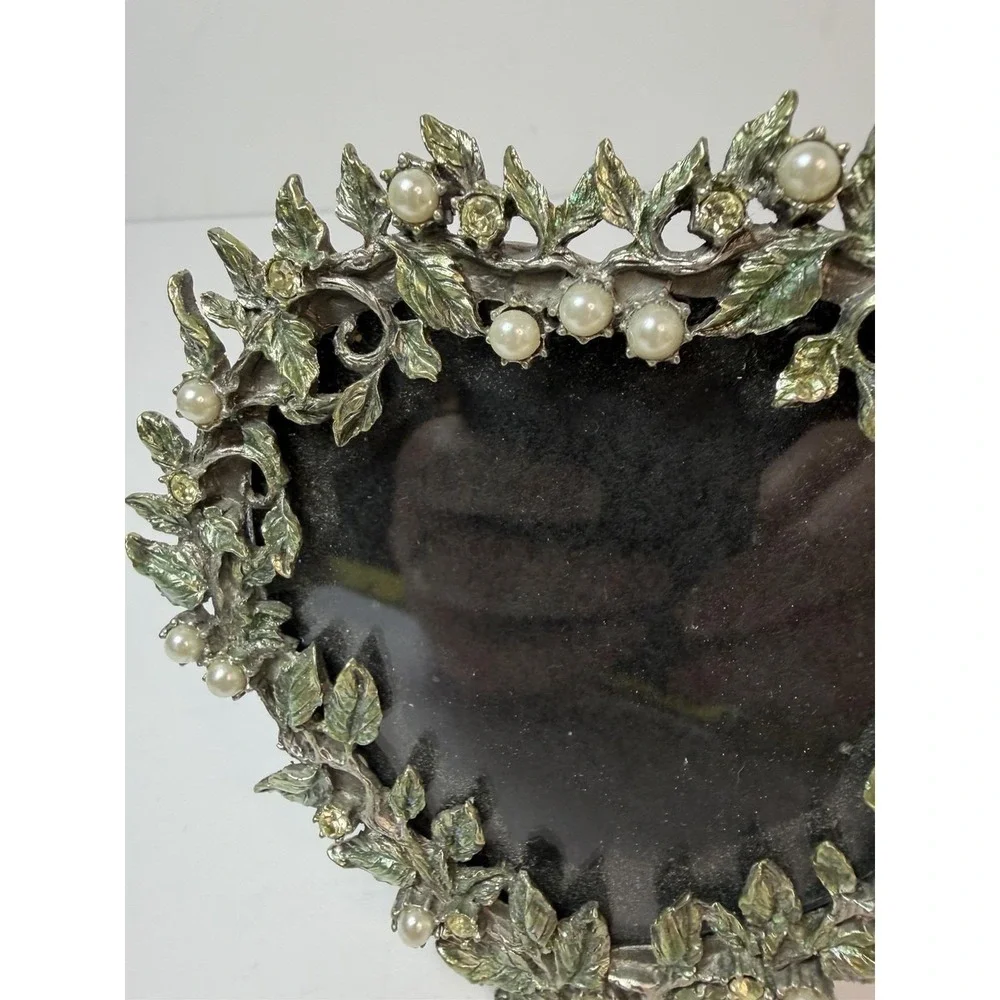 Fet Co Leaves‎ Rhinestone Faux Pearl Easel Photo Picture Frame Fits ~3x3.5